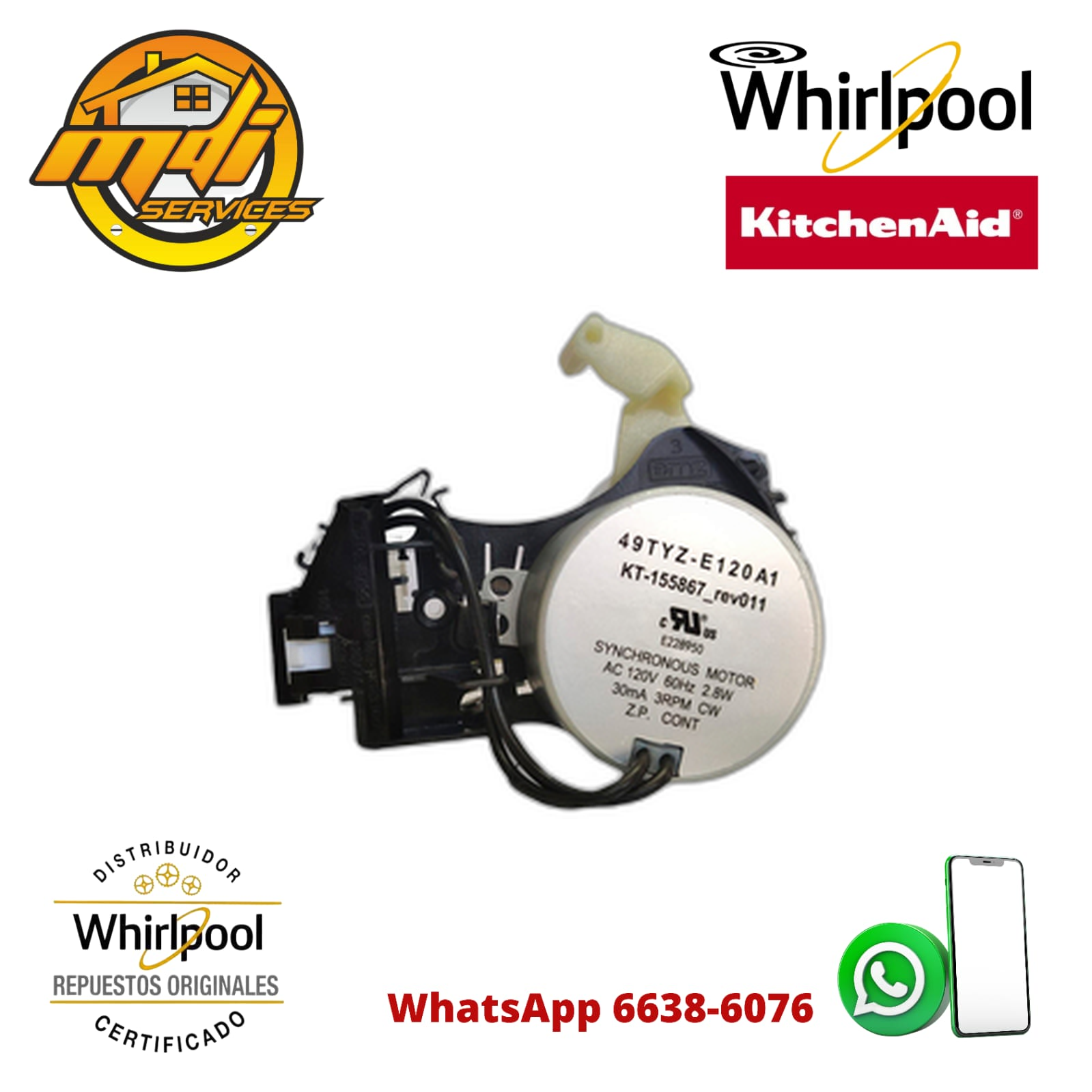 ACTUADOR LAVADORA WHIRLPOOL ORIGINAL W10538766